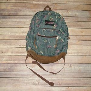 Jansport Backpack Floral Denim Leather Bottom